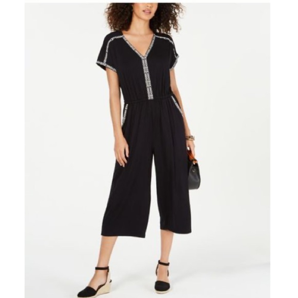 🇺🇸 STYLE & CO Black Embroidered V-Neck Jumpsuit NWT XXL